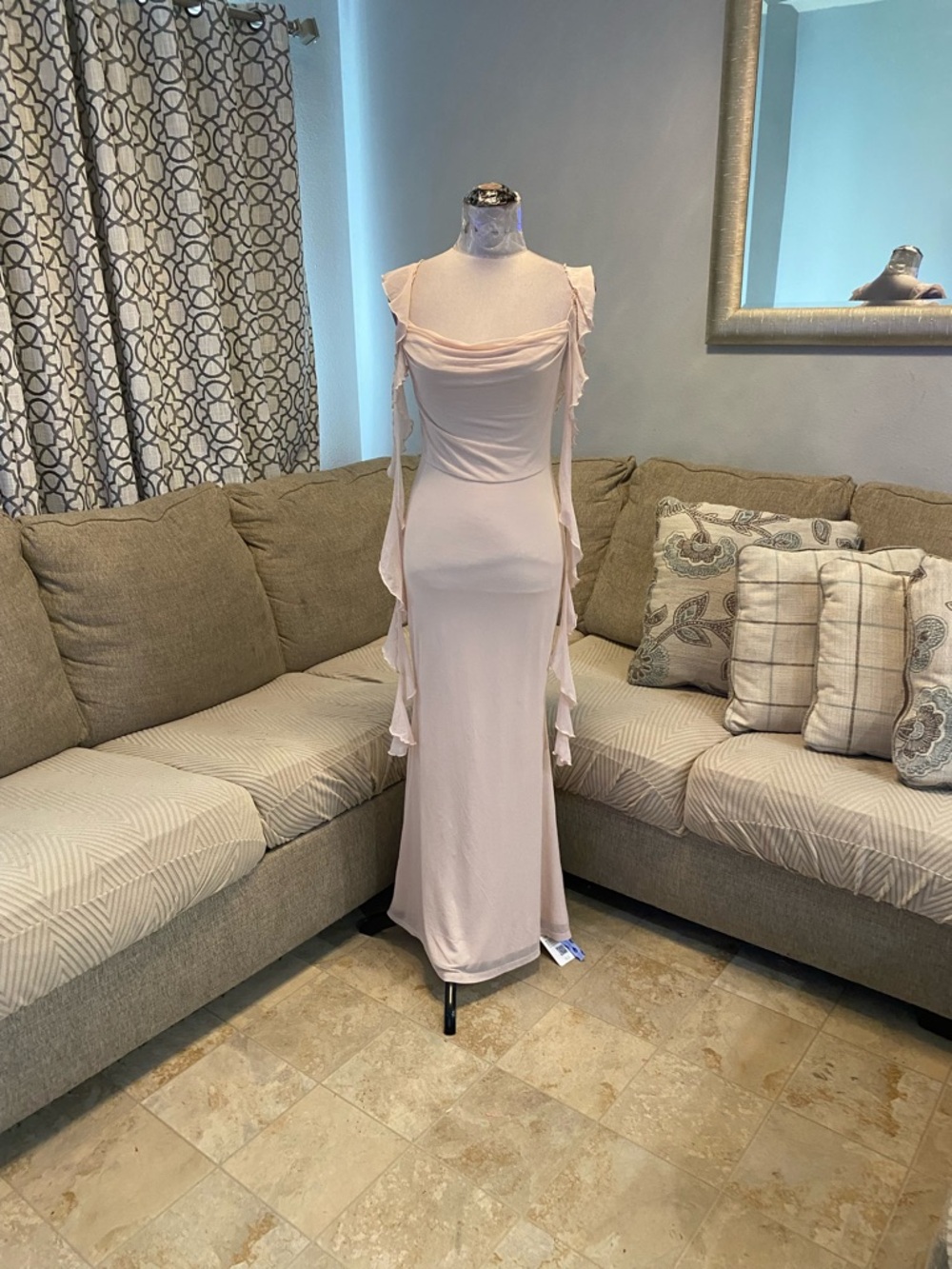 New Cider Women Small Mesh Ruffles Style Maxi Dress